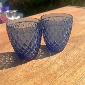 Blue Diamond Pattern Glass Tumblers